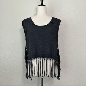 Urban Outfitters Ecote Boho Gray Mineral Wash Fringe Crop Top